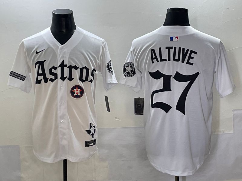 Men 2025 Houston Astros #27 Altuve White Five generations Joint Name Nike MLB Jersey style 19